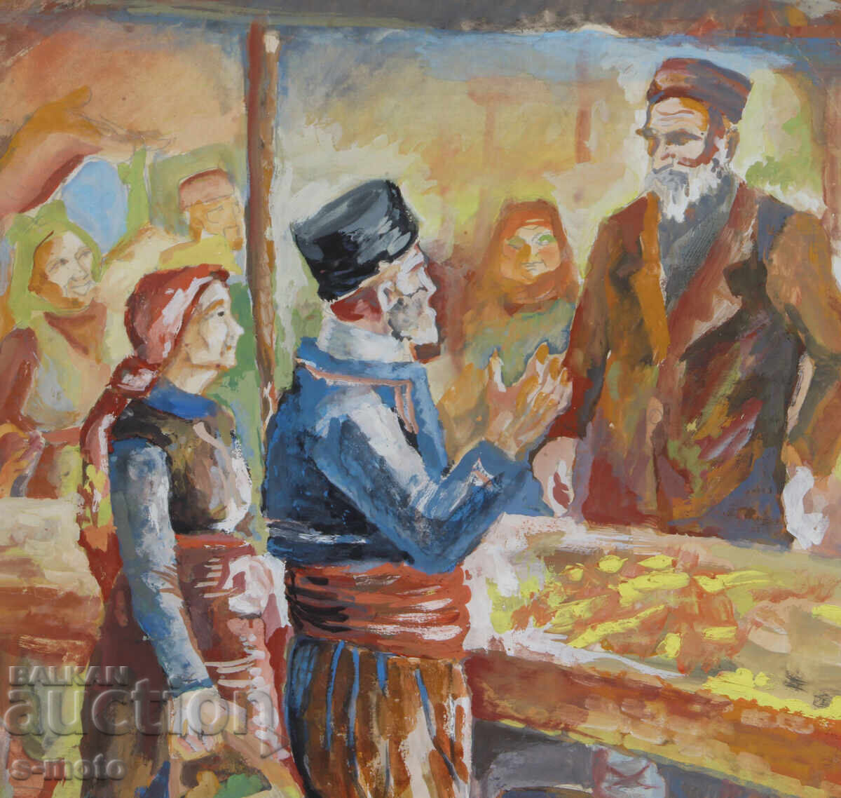 Παράδοση Πίνακας τέμπερα πορτρέτο "Στην αγορά"