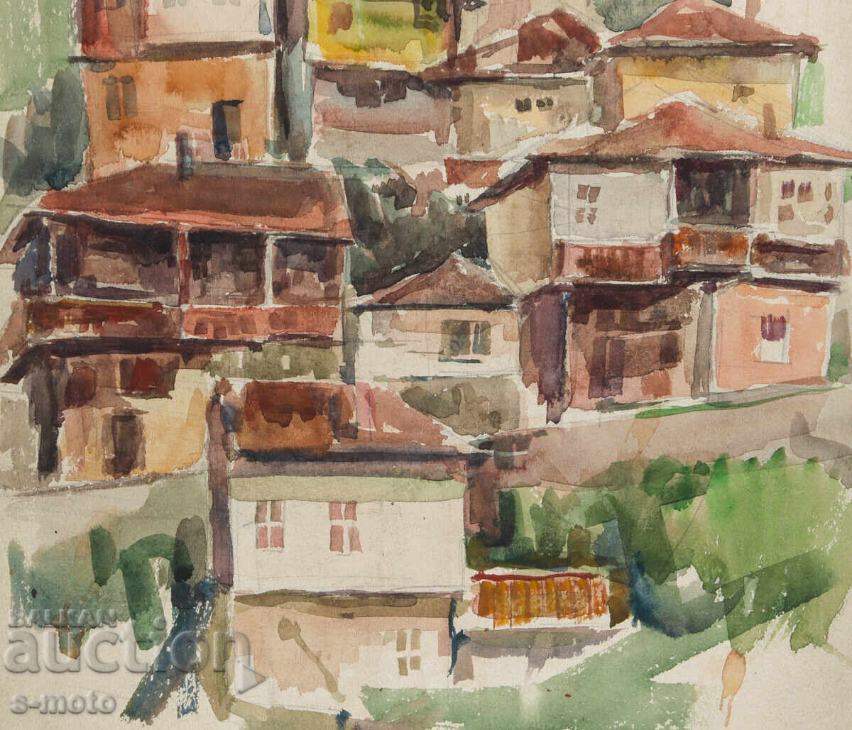 Доставка на Стара картина градски пейзаж акварел Доставка на Стара картина градски пейзаж акварел