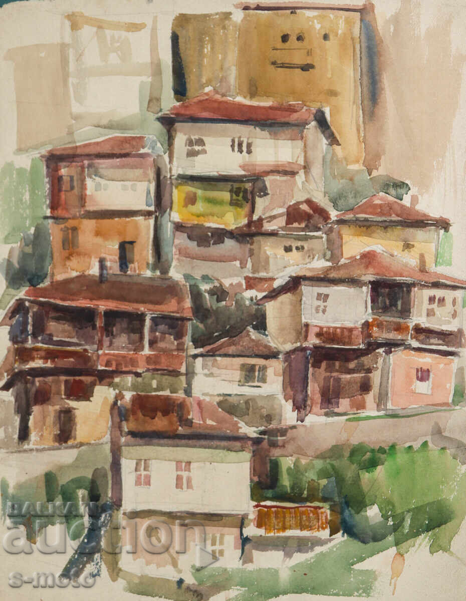 Стара картина градски пейзаж акварел Стара картина градски пейзаж акварел