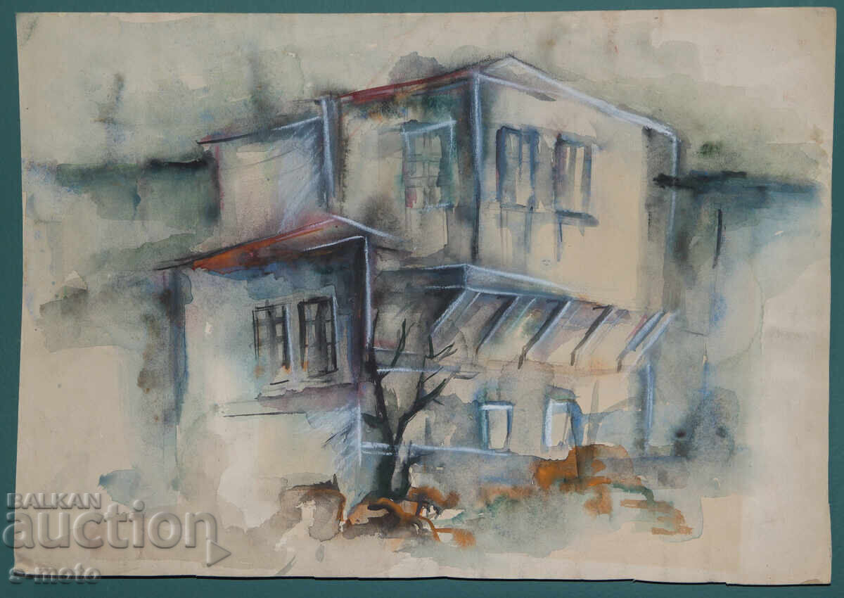 Стара картина селска къща кварел с цена € 90.00 | 176.02 лв.