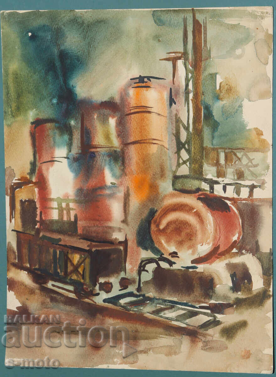 Стара картина акварел пейзаж завод с цена € 100.00 | 195.58 лв. Стара картина акварел пейзаж завод с цена € 100.00 | 195.58 лв.