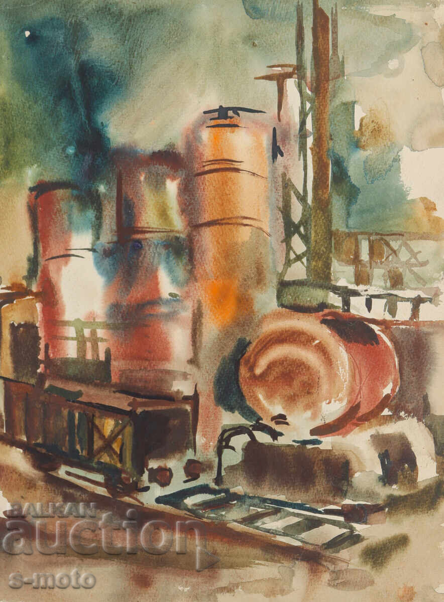 Аукцион Стара картина акварел пейзаж завод Аукцион Стара картина акварел пейзаж завод