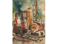 Παλιά ζωγραφική ακουαρέλα τοπίο φυτό