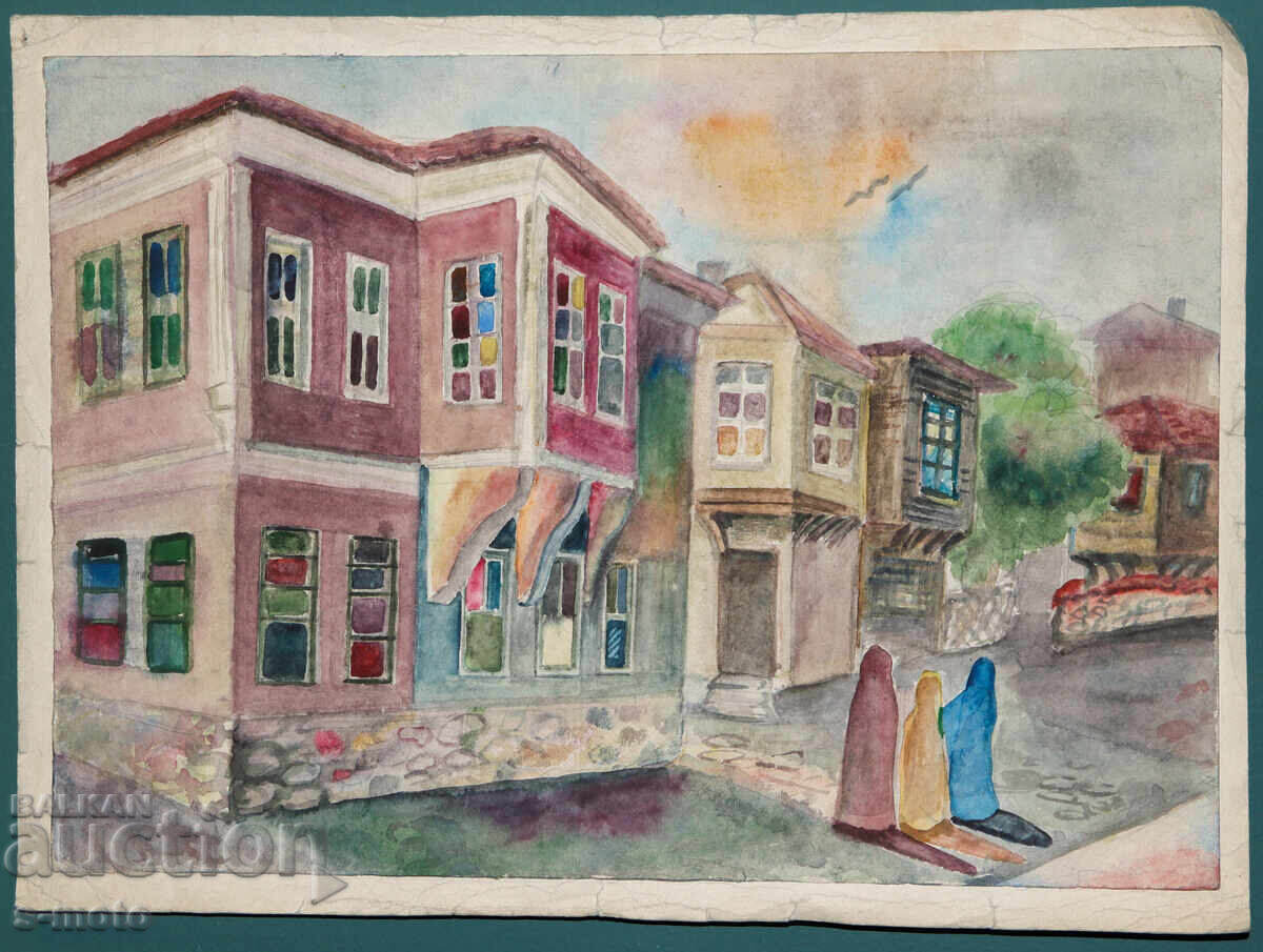 Old painting cityscape watercolor with price € 100.00 | 195.58 BGN