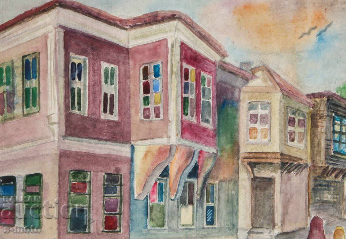 Delivery of Old painting cityscape watercolor