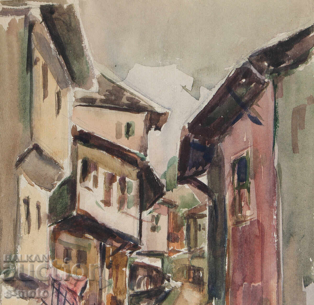 Доставка на Стара картина градски пейзаж акварел Доставка на Стара картина градски пейзаж акварел