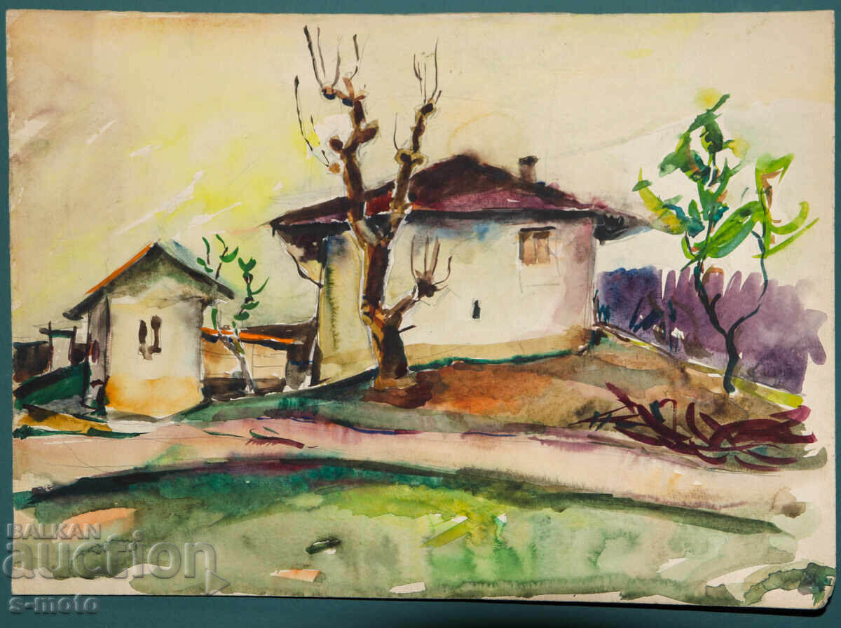 Παλιά ζωγραφιά αγροτικό τοπίο ακουαρέλα με τιμή € 110.00 | 215.14 BGN