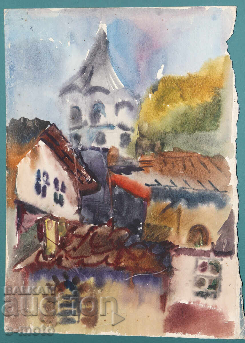 Πίνακας ακουαρέλας αγροτικό τοπίο με τιμή € 90.00 | 176.02 BGN