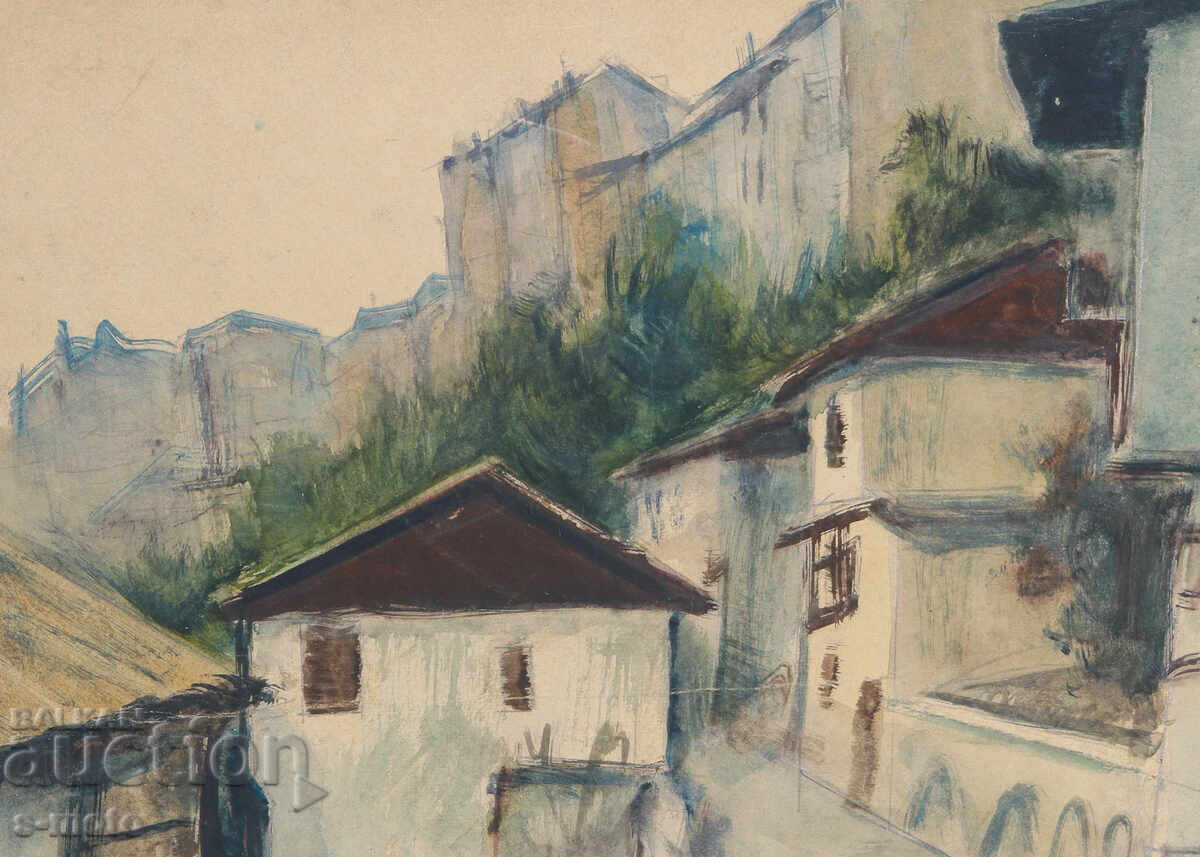 Аукцион Стара картина градски пейзаж акварел