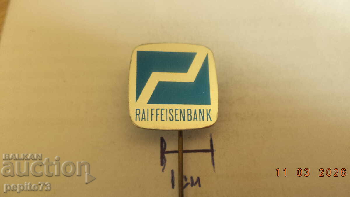 Insignă publicitară, Raiffeisenbank, Bancă Europeană, logo