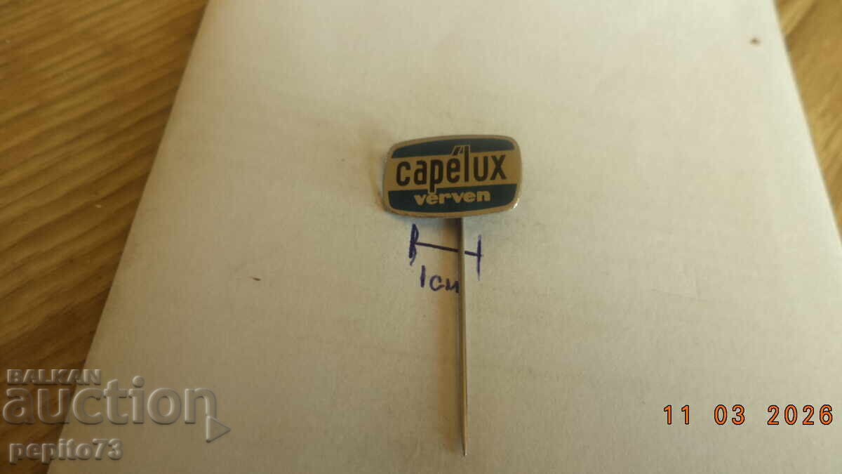 Auction Advertising badge, CAPELUX, brand paints and varnishes Auction Advertising badge, CAPELUX, brand paints and varnishes