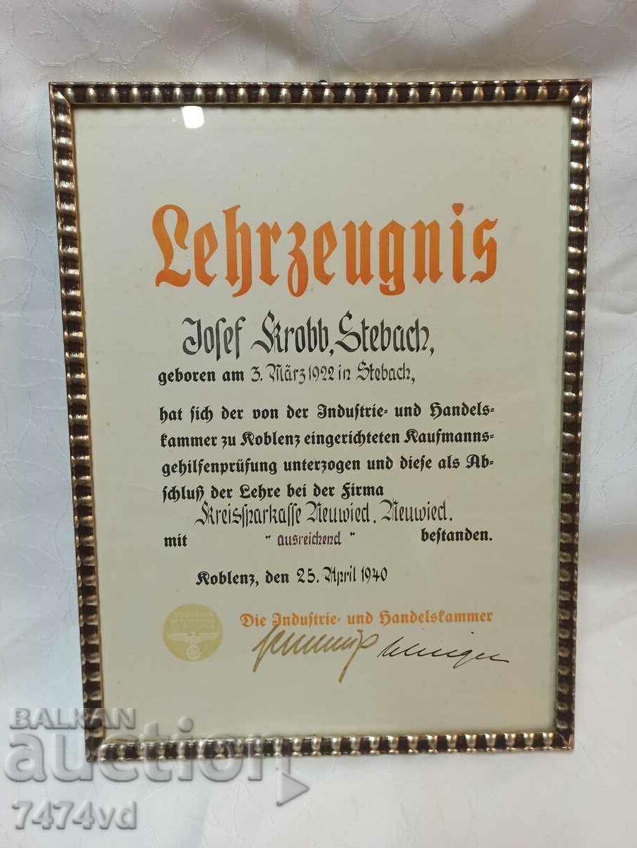 ΠΑΛΙΟ ΕΓΓΡΑΦΟ, REICH 1940-ΠΙΣΤΟΠΟΙΗΤΙΚΟ