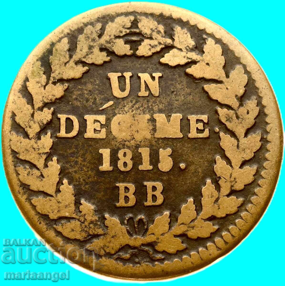 Napoleon Franța 1815 1 decime 18,80g BB Strasbourg bronz cu preț € 29.00 | 56.72 BGN