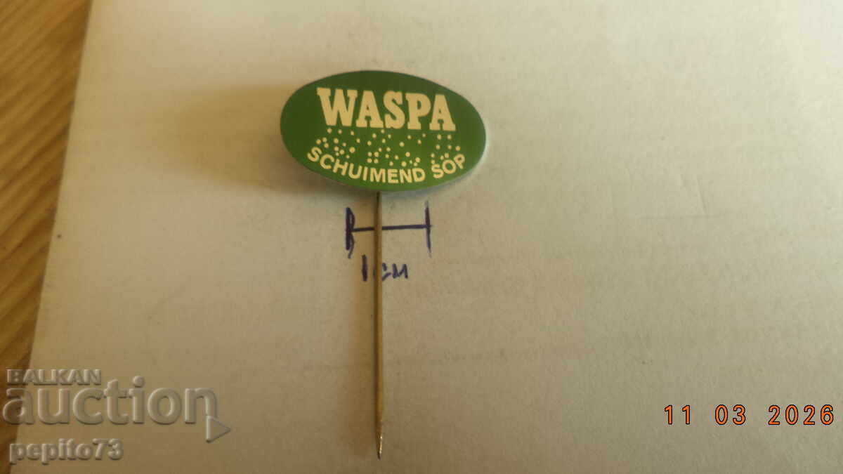 Insignă publicitară, WAPSA, marcă detergent cu preț € 1.00 | 1.96 BGN