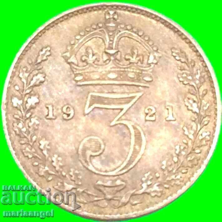 3 Pence 1921 Great Britain Silver Patina - 5