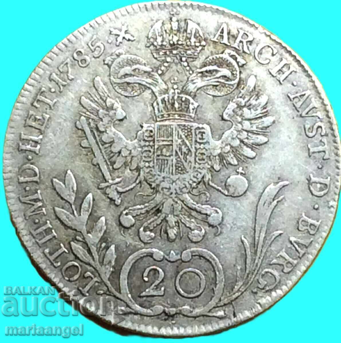 Livrarea Austria 20 Kreuzer 1785 A - Viena Joseph II argint 29 mm
