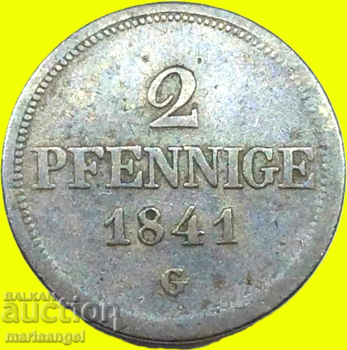 Saxonia 2 Pfennig 1841 Germania G - Allretburg - destul de rar