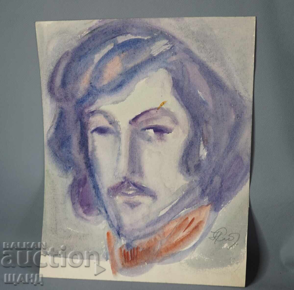 Stara Maĭstorska risunka kartina akvarel portret mŭzh podpis