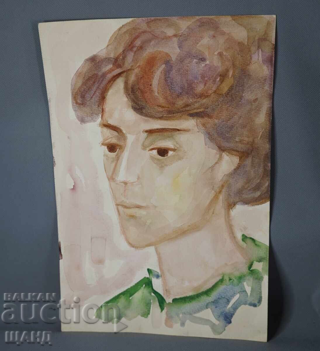 Old Master Drawing Painting Watercolor Portrait Man