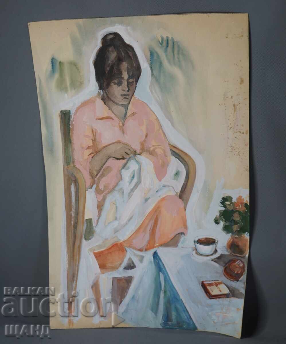 Old Master Drawing Painting Watercolor Portrait Jana Shie