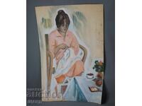 Παλιά χειροποίητη ζωγραφιά, πίνακας, ακουαρέλα, πορτρέτο, Ζάνα Σιέ