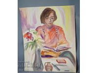 1973 Майсторска рисунка картина акварел портрет жана подпис