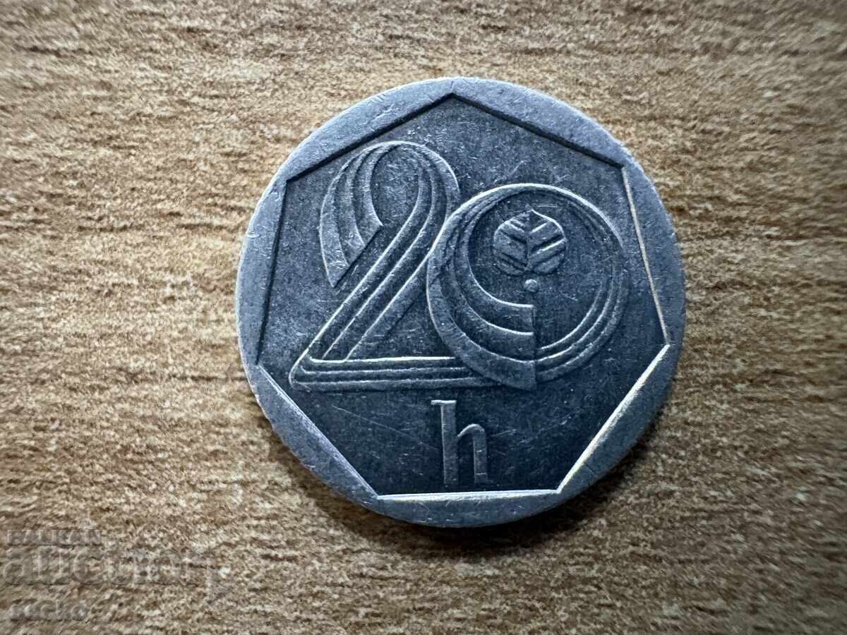 Cehia - 20 haleri (1993) - M.D. 'b' (b cu coroană) - Jablonec