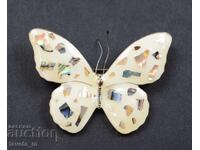 Butterfly brooch white enamel and colored mother-of-pearl inlays