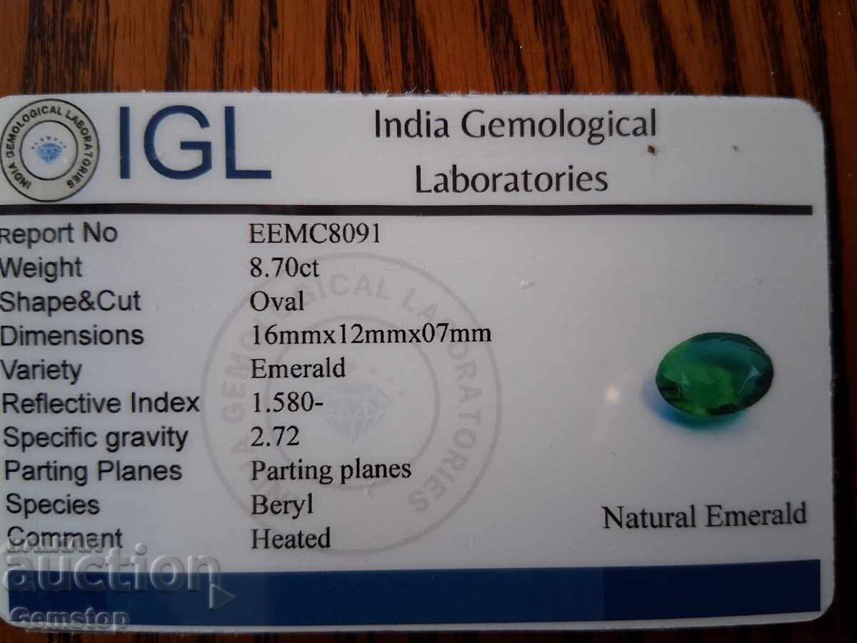 Livrarea BZC! 8.70 ct. smarald natural oval certificat IGL de la 1 ct!