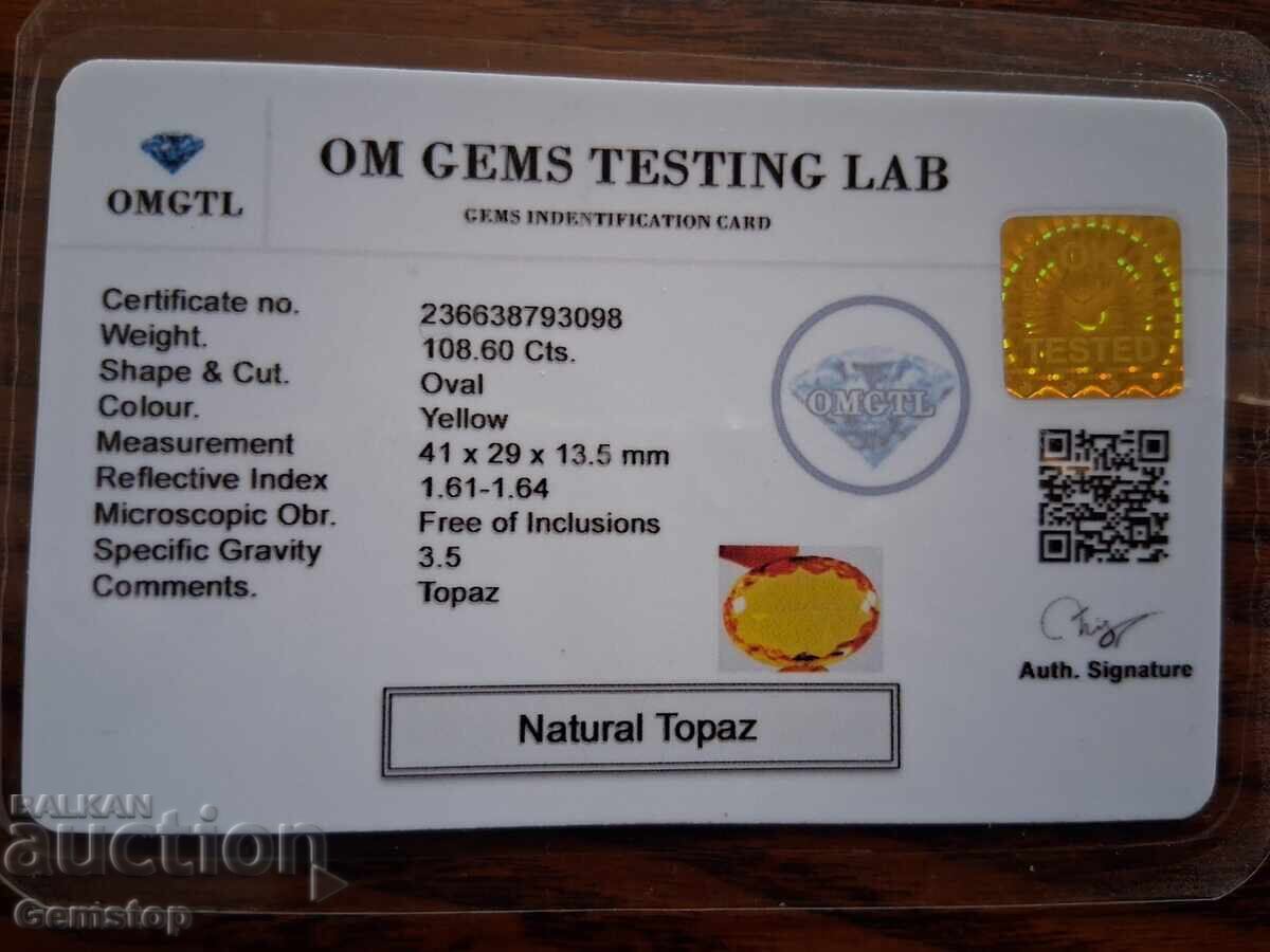 BZC! 108.60 ct topaz imperial natural sert. OMGTL de la 1st! - 7