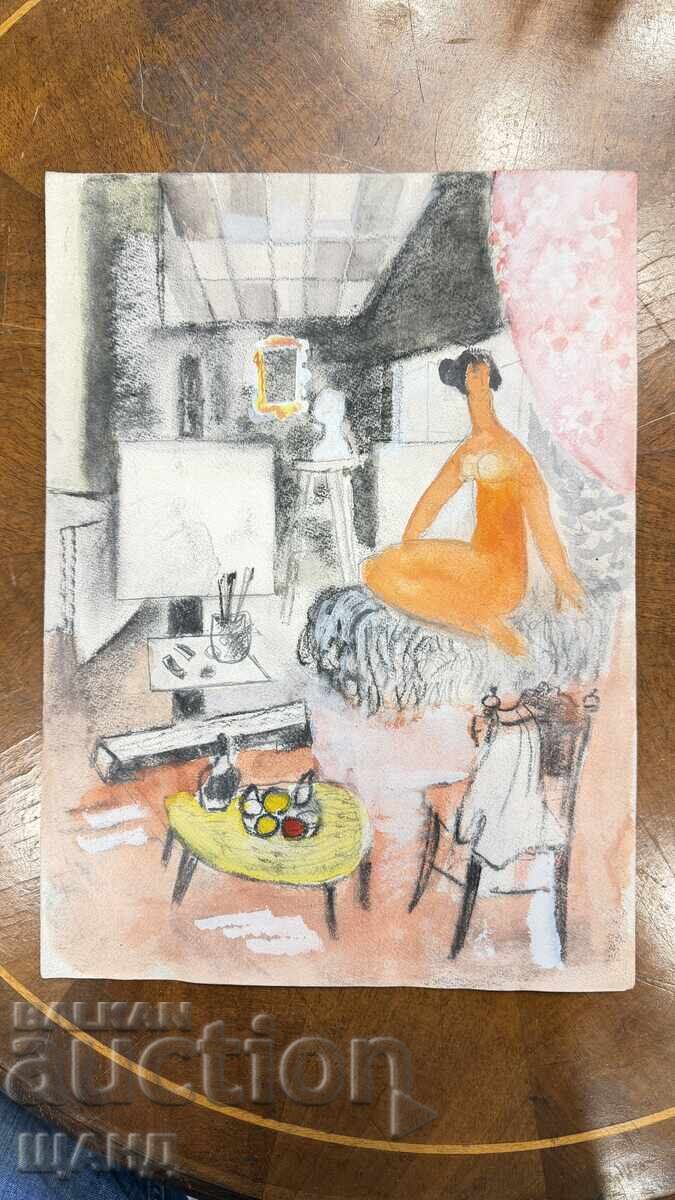 Veche Desen Evgeni Bugaev - Atelier de Artă Corp Gol Femeie