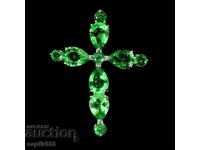 SUPERB MEDALION DIN ARGINT ÎN FORMĂ DE CRUCE CU TOPAZ VERDE BRAZILIAN