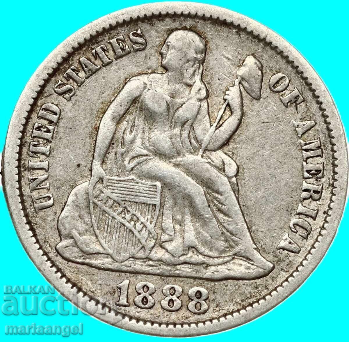 1 daĭm 1888 SASHT 10 tsenta Liberti srebro - 5
