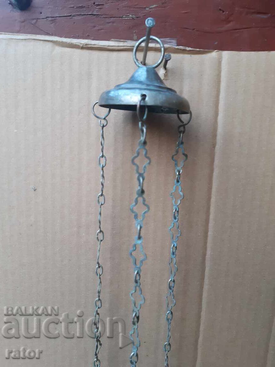 Много старо домашно метално кандило с чашка - 6 Много старо домашно метално кандило с чашка - 6