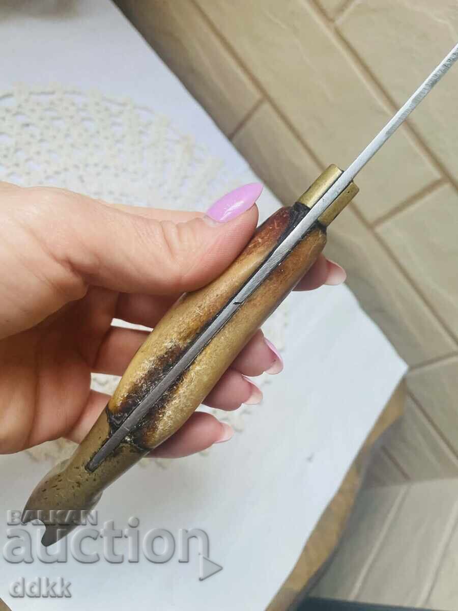 Beautiful steel knife with brass and dog head - 6