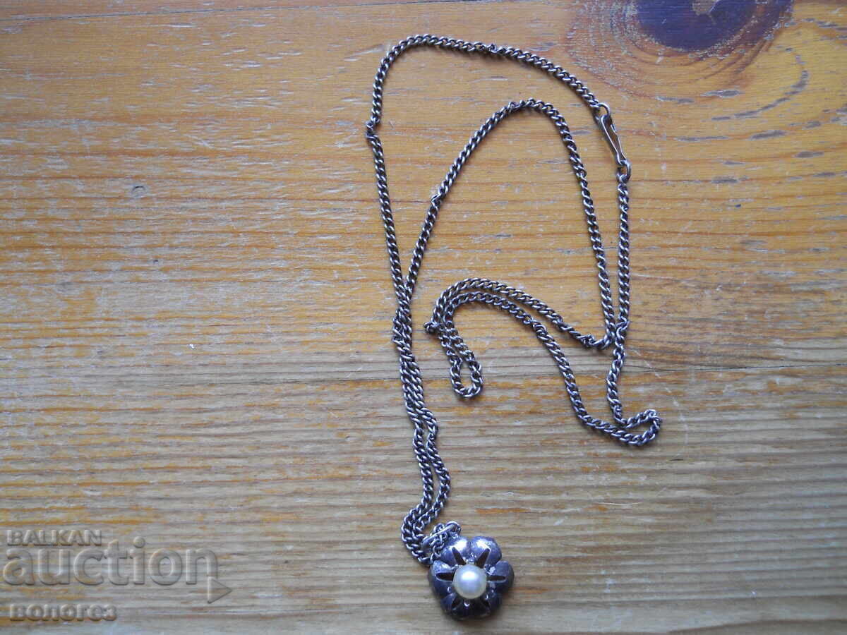 Ασημένιο κολιέ αντίκα και μενταγιόν με μαργαριτάρι