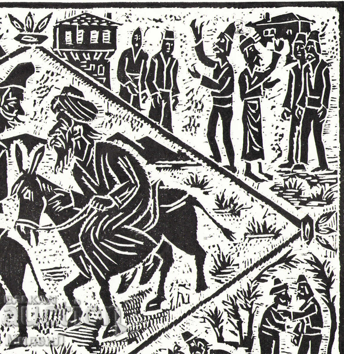 Auction  Linocut Clever Peter and Nasreddin Hodja