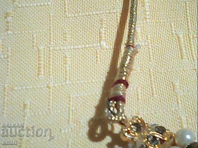 Colier vechi frumos placat cu aur, cu perle și cristale - 5