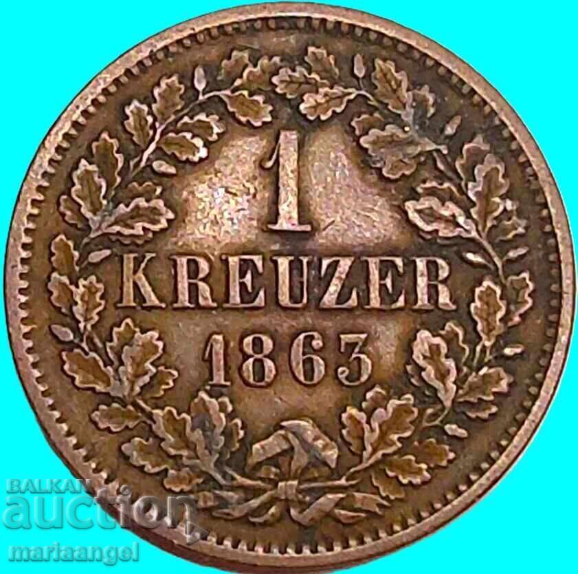 1 κρόιτσερ 1863 Βάδη Γερμανία με τιμή € 6.00 | 11.74 BGN