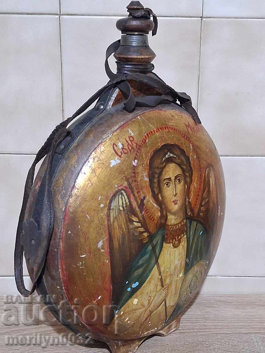 Παλιά γραπτή στάμνα, μπουκάλι, παγούρι από ξύλο, ξύλινη - 5
