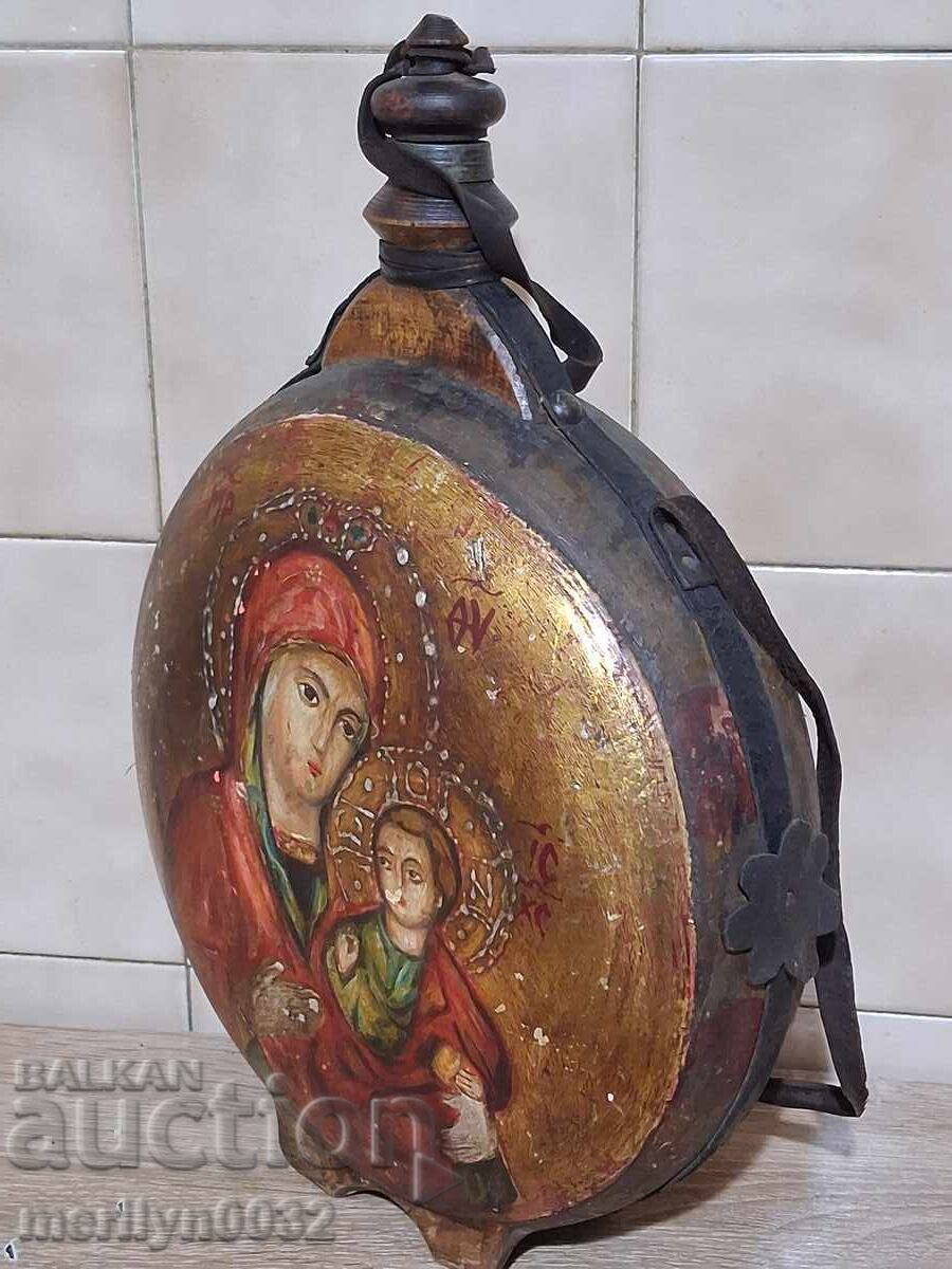 Παλιά γραπτή στάμνα, μπουκάλι, παγούρι από ξύλο, ξύλινη - 7