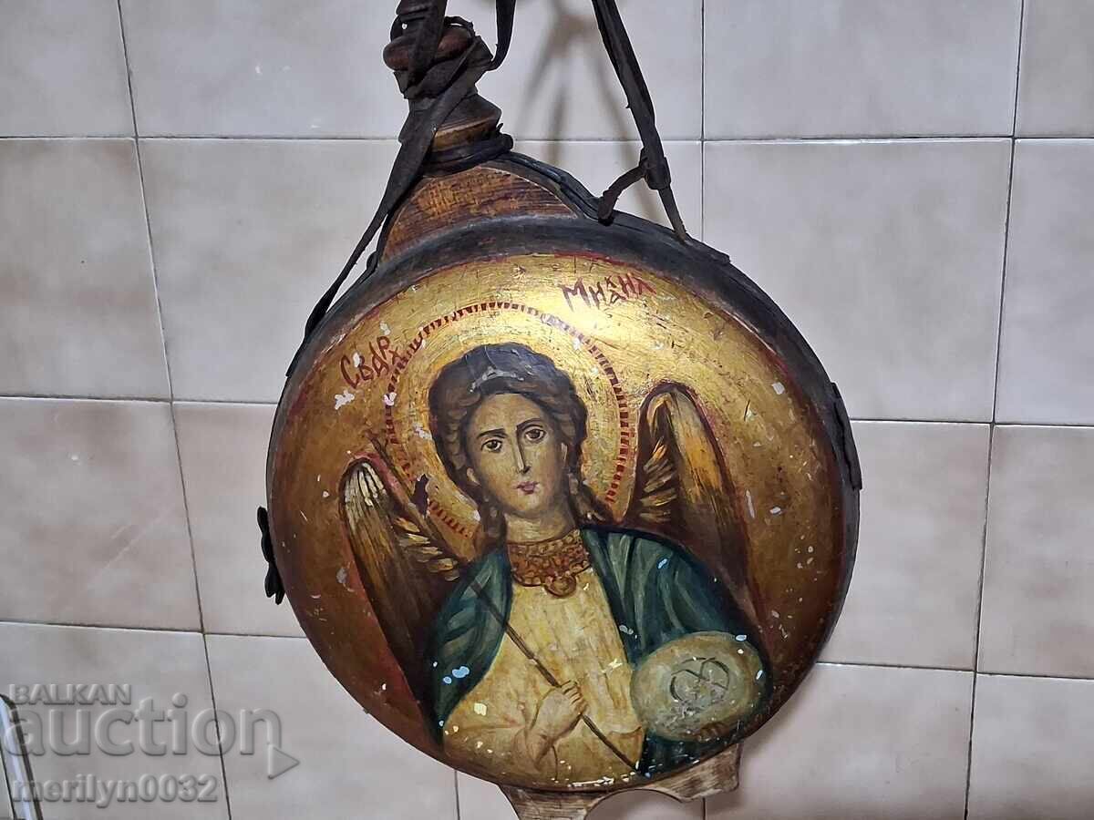 Παλιά γραπτή στάμνα, μπουκάλι, παγούρι από ξύλο, ξύλινη