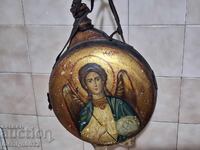 Стара писана бъклица, бъкел, павур от дърво, дървения