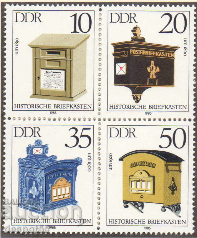 1985. ГДР. Исторически пощенски кутии. Блок х4.