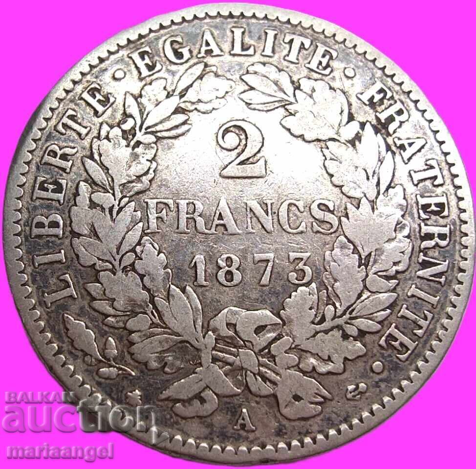 Франция 2 франка 1873 проба 835 9.8г Церера сребро