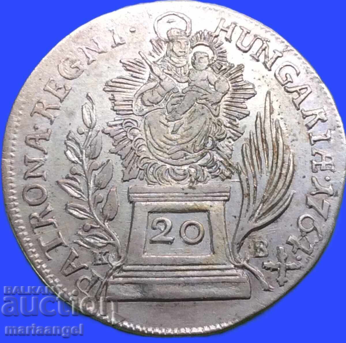 Livrarea 20 kreĭtsari 1764 Ungaria Maria Terezia KB - Kremnitz argint