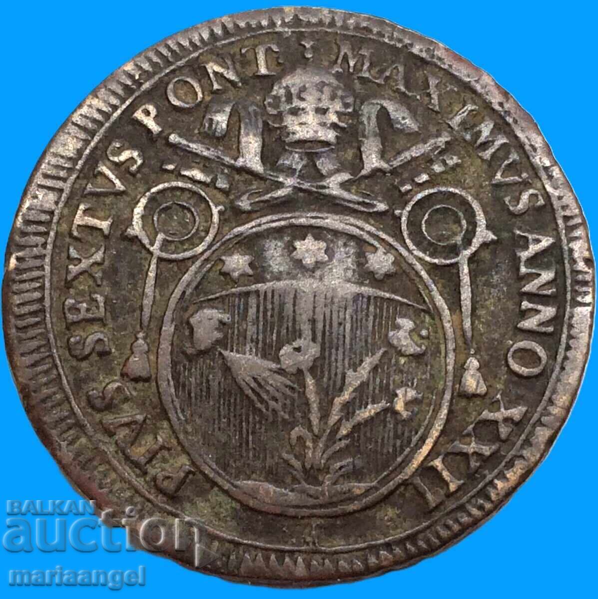 Auction  Pius VI 1797 60 baiochi (Sesanta) Vatican 14.47g RARE