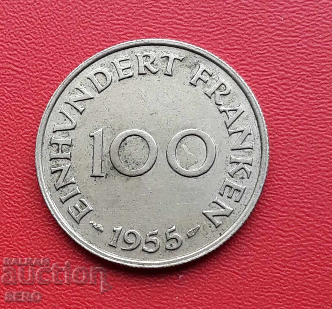 Germania-Saarland/ocupație franceză/-100 franci 1955