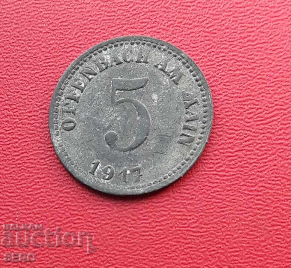 Germania-Hessen-Offenbach pe Main-5 pfennig 1917