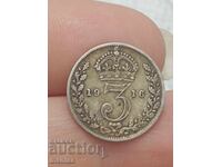 3  пенса  1916 г Сребро!